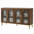 TV-meubel met 4 deuren, geribbeld glas en MDF, 160 x 40 x 80 cm, walnootbruin/grijs/goudkleurig
