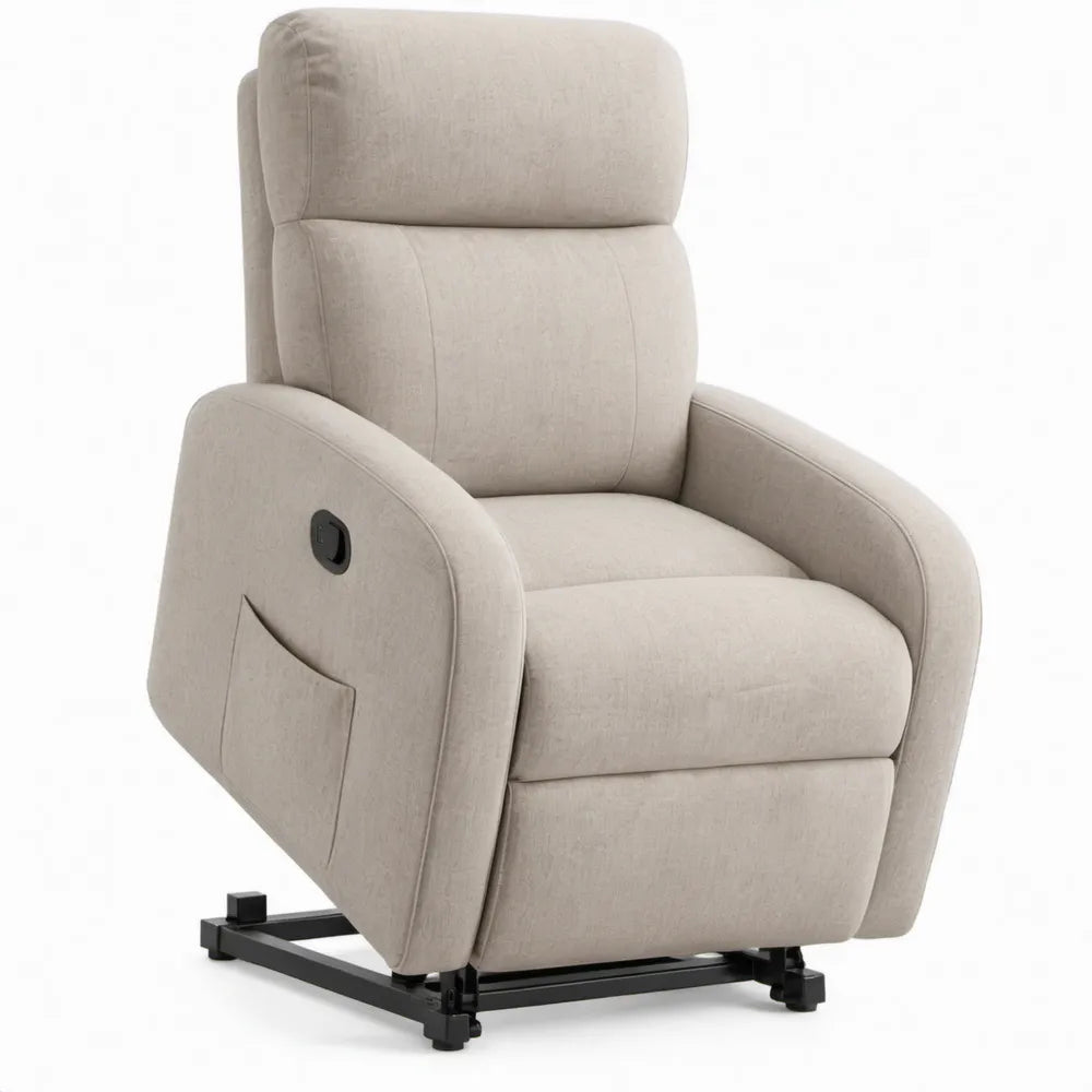 Elektrische sta-opfauteuil met relaxfunctie, beige/zwart, 85 x 95 x 104 cm