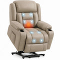 Elektrische sta-opfauteuil met massage, verwarming en bekerhouders, beige/zwart, 91 x 99 x 105 cm