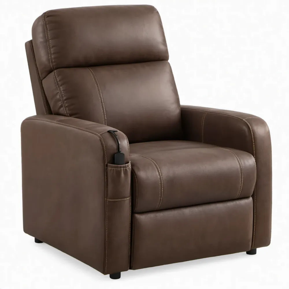 Elektrisch verstelbare relaxfauteuil met bedrade afstandsbediening, bruin kunstleer, 90 x 93 x 101 cm