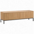 Tv-meubel met 3 deuren, 160 x 40 x 55 cm, naturel eikenfineer met zwart stalen onderstel