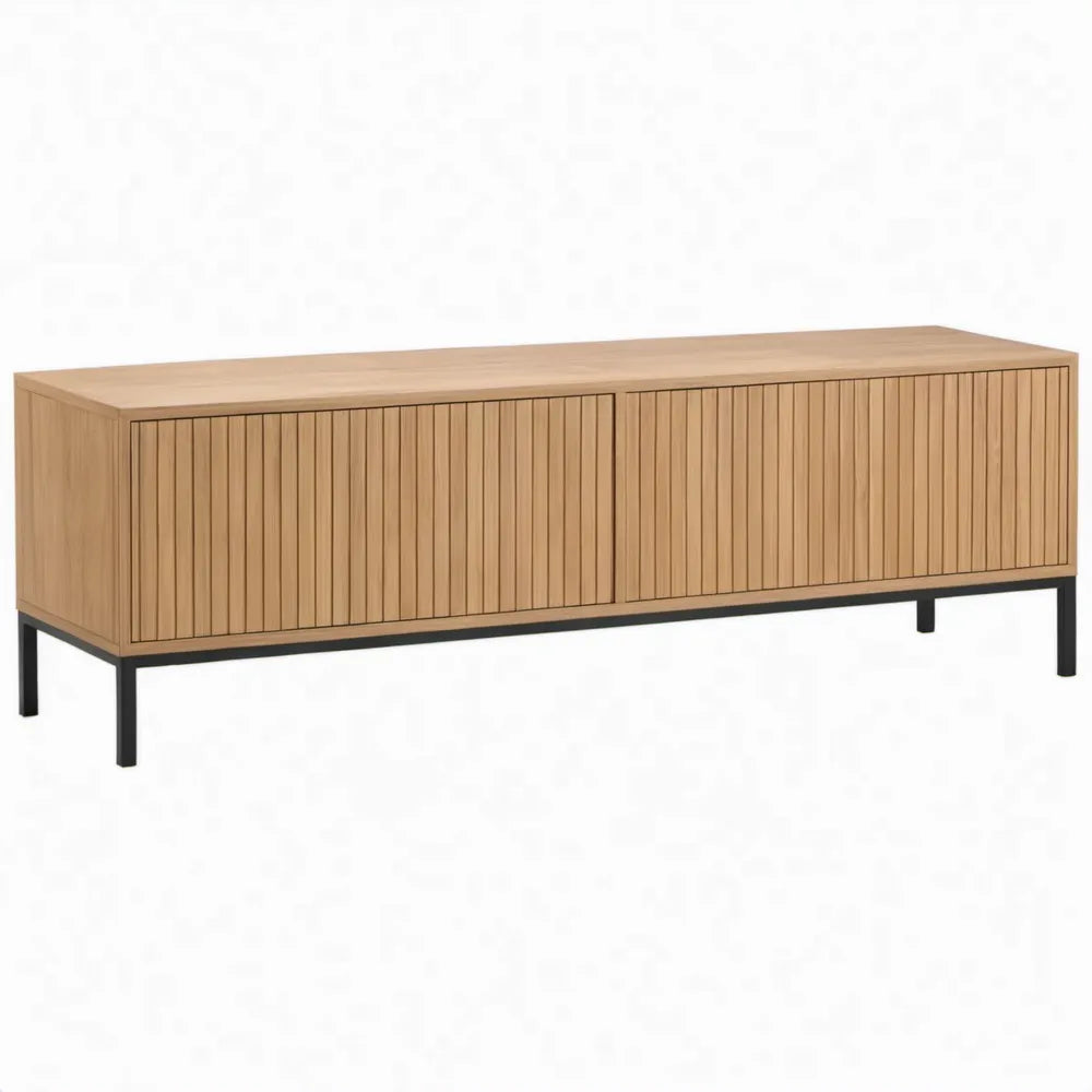 Tv-meubel met 3 deuren, 160 x 40 x 55 cm, naturel eikenfineer met zwart stalen onderstel