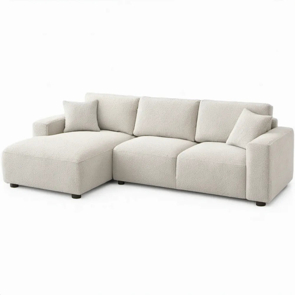 L-vormige hoekbank met chaise longue links 250 x 160 x 85 cm crème bouclé