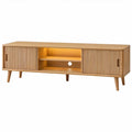 TV-meubel van massief bamboe met schuifdeuren, 160 x 40 x 55 cm, Naturel