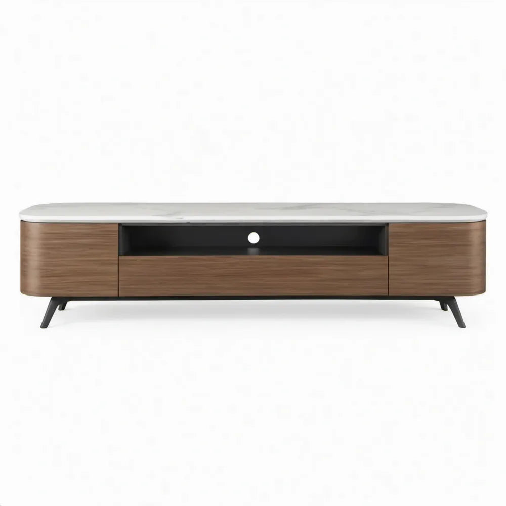 TV-meubel met lade en open vak, 180 x 40 x 50 cm, walnootbruin/wit/zwart