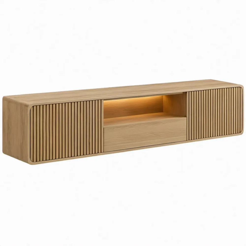TV-meubel met warme ledverlichting, 180 x 40 x 50 cm, naturel eiken
