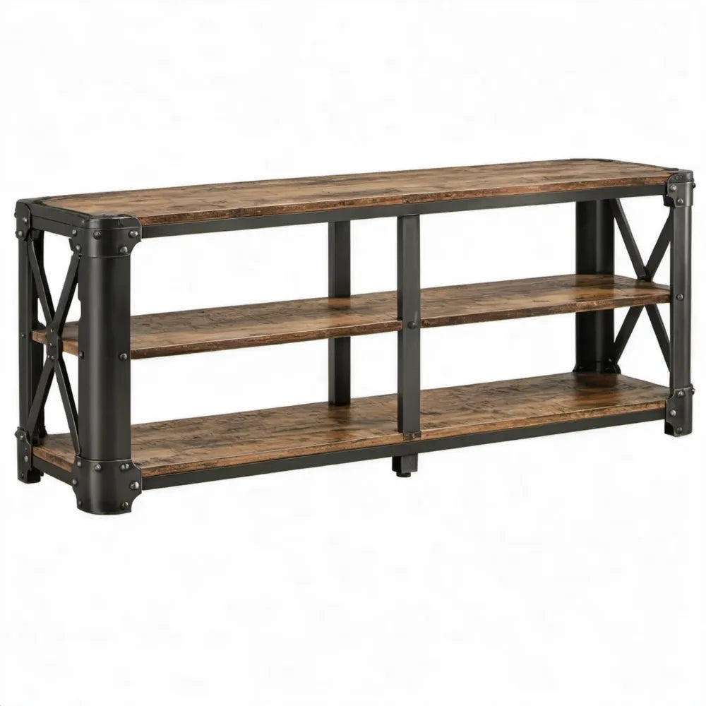 Industrieel tv-meubel 120 x 40 x 50 cm van massief mangohout en gepoedercoat staal - Bruin/Zwart