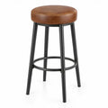 Ronde barkruk 75 cm met bruine PU-kunstleren zitting en zwart stalen onderstel