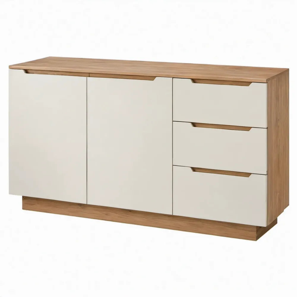 Dressoir met 2 deuren en 3 laden, 160 x 40 x 85 cm, crème en eikenbruin