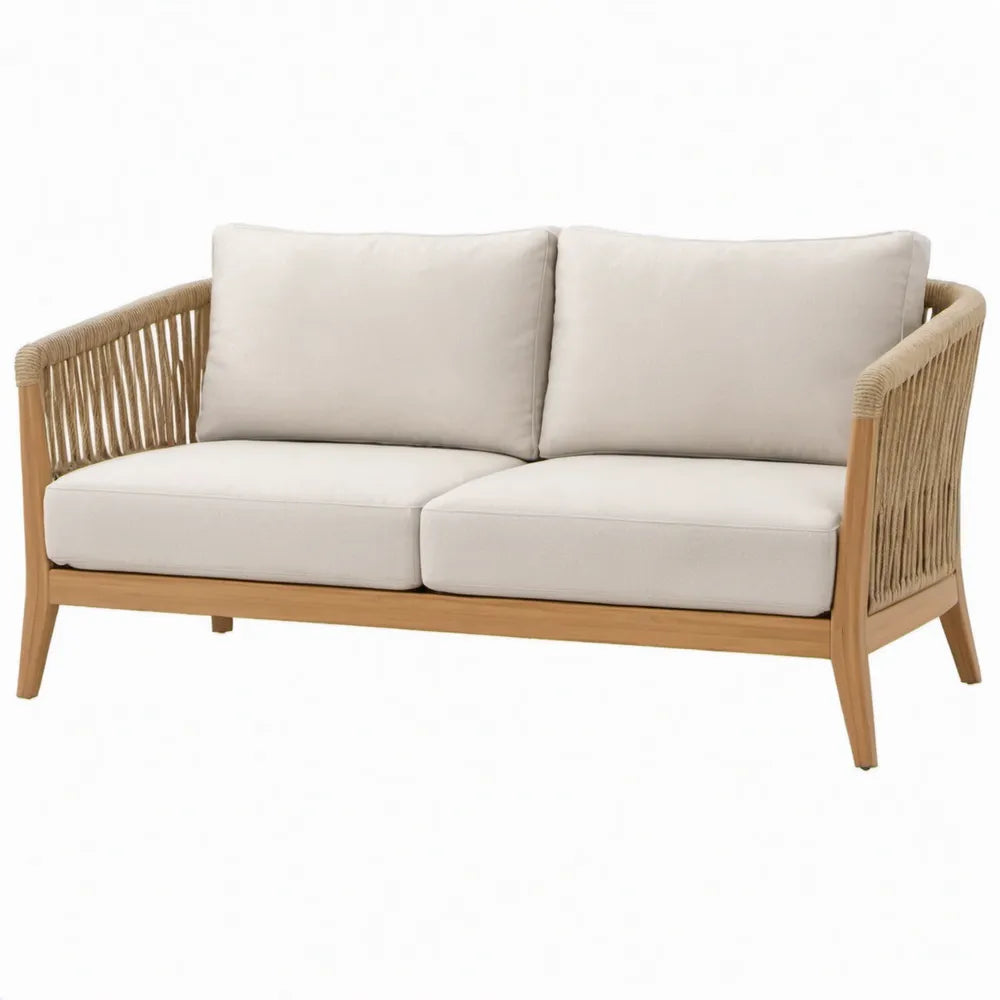 Tweezitsbank van acaciahout met polypropyleen touw, beige/naturel, 140 x 75 x 78 cm