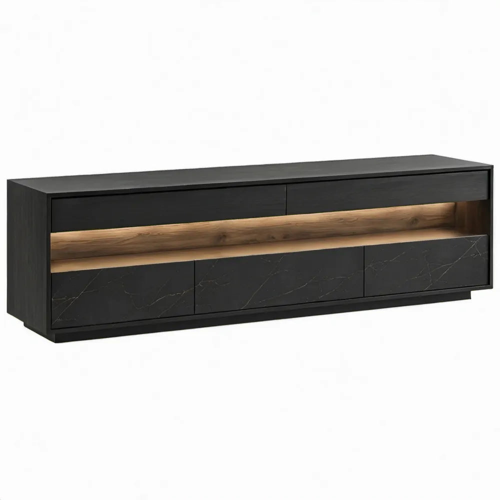 Meubel met 3 deuren en 2 laden, 180 x 40 x 55 cm, Zwart/Eikenkleurig, MDF
