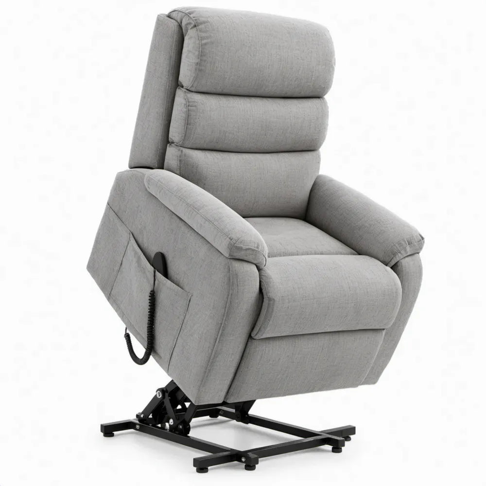 Elektrische sta-opfauteuil met relaxfunctie, lichtgrijs/zwart, 85 x 92 x 108 cm