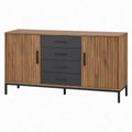 Dressoirkast met 4 laden en 2 geribbelde deuren, 160 x 40 x 85 cm, walnootkleurig/zwart